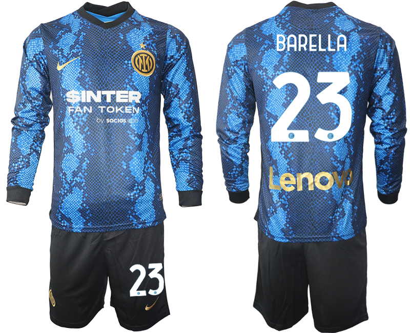 Men 2021-2022 Club Inter Milan home blue Long Sleeve #23 Soccer Jersey